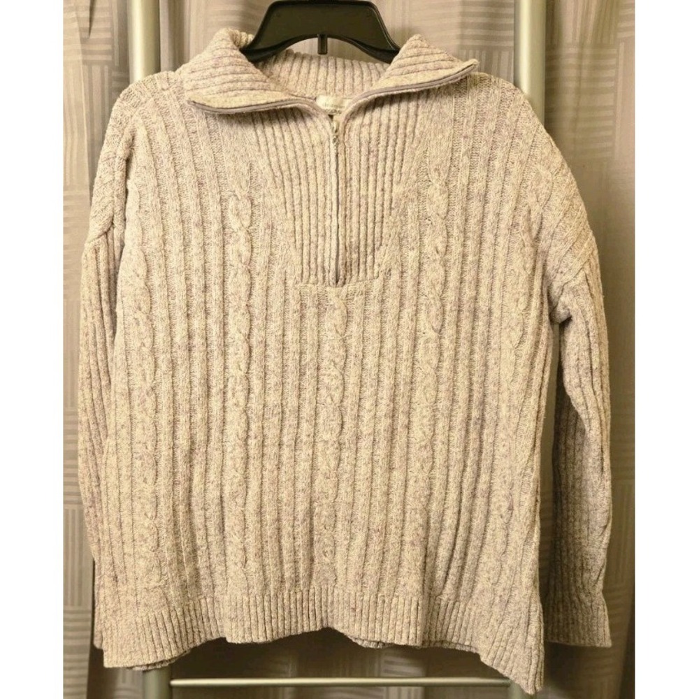 Christopher‎ & Banks Womans 1/4 Zip Pullover Purple Cable Knit Sweater Large